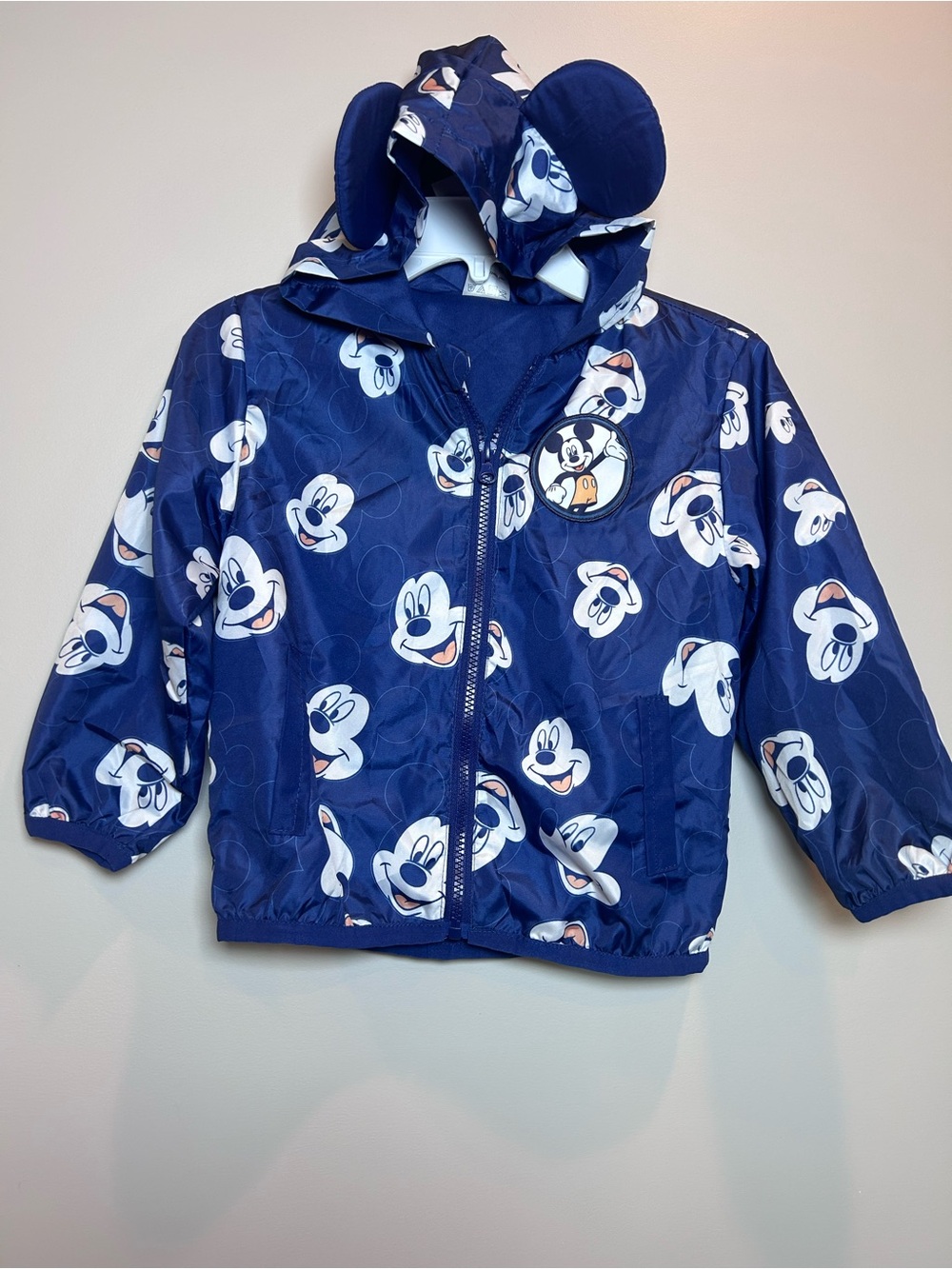 Disney Mickey Mouse Navy Kids Hooded windbreaker Jacket Sz 4 with ears